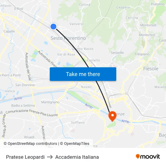 Pratese Leopardi to Italian Academy map