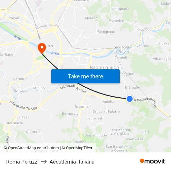 Roma Peruzzi to Italian Academy map