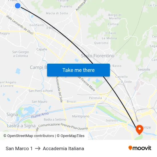San Marco 1 to Italian Academy map