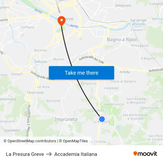 La Presura Greve to Italian Academy map