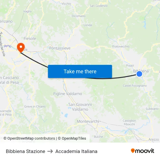 Bibbiena Station to Italian Academy map