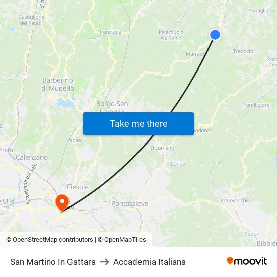 San Martino In Gattara to Accademia Italiana map