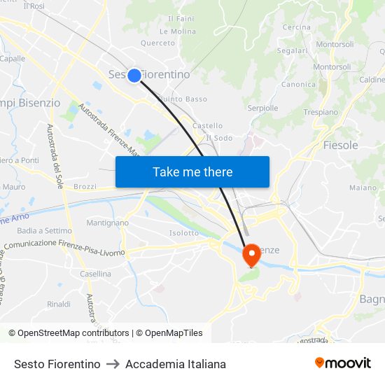 Sesto Fiorentino to Accademia Italiana map