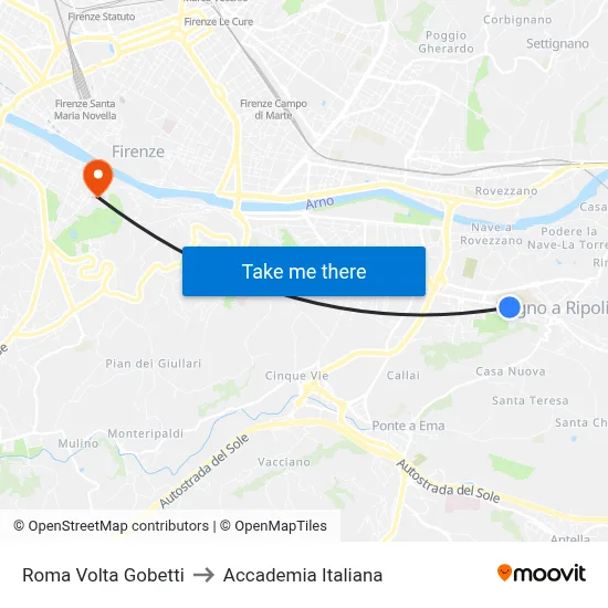 Roma Volta Gobetti to Italian Academy map