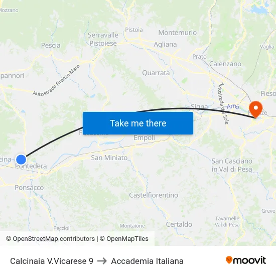 Calcinaia Vicarese Road 9 to Italian Academy map