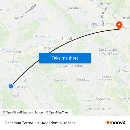 Casciana Terme to Accademia Italiana map