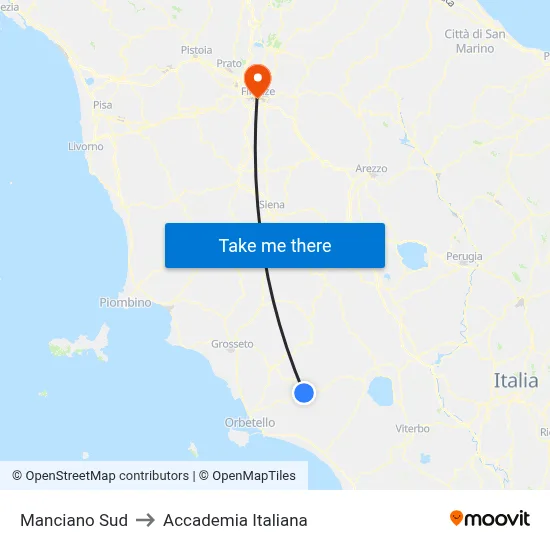 Manciano South to Italian Academy map