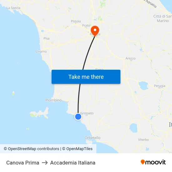 Canova Prima to Italian Academy map