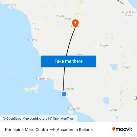 Principina Mare Center to Italian Academy map