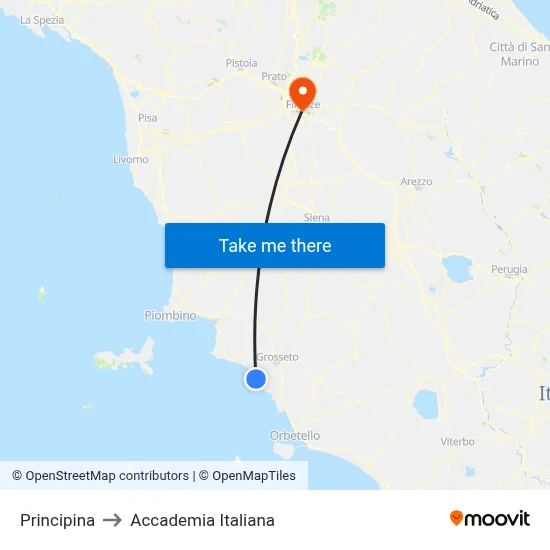 Principina to Italian Academy map
