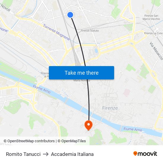 Romito Tanucci to Accademia Italiana map