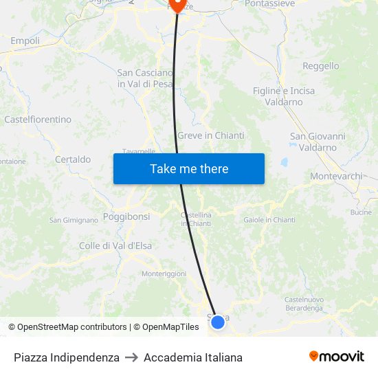 Piazza Indipendenza to Accademia Italiana map