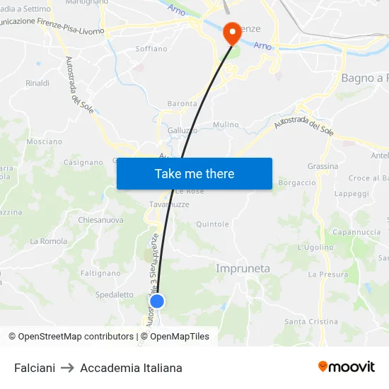 Falciani to Italian Academy map
