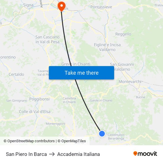 San Piero In Barca to Accademia Italiana map