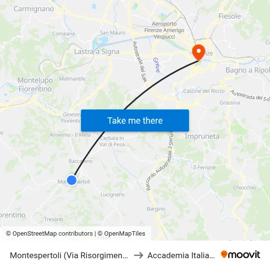 Montespertoli (Risorgimento Street) to Italian Academy map