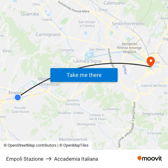 Empoli Stazione to Accademia Italiana map
