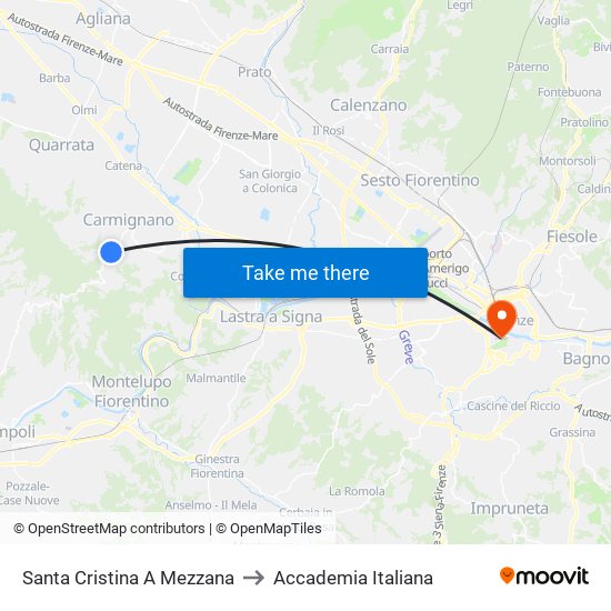 Santa Cristina A Mezzana to Accademia Italiana map