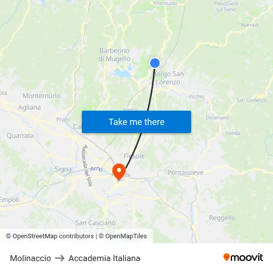 Molinaccio to Italian Academy map