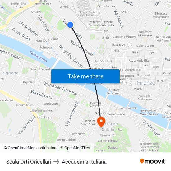 Scala Orti Oricellari to Accademia Italiana map