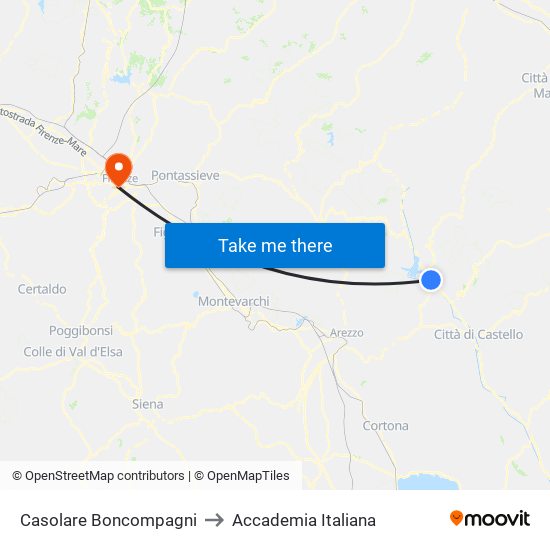 Casolare Boncompagni to Accademia Italiana map