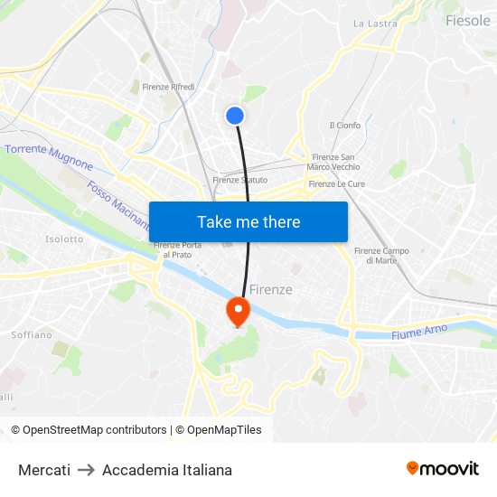 Mercati to Accademia Italiana map
