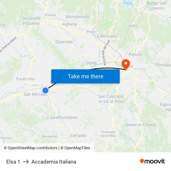Elsa 1 to Accademia Italiana map