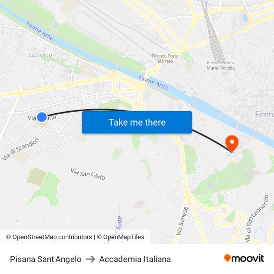 Pisana Sant'Angelo to Accademia Italiana map