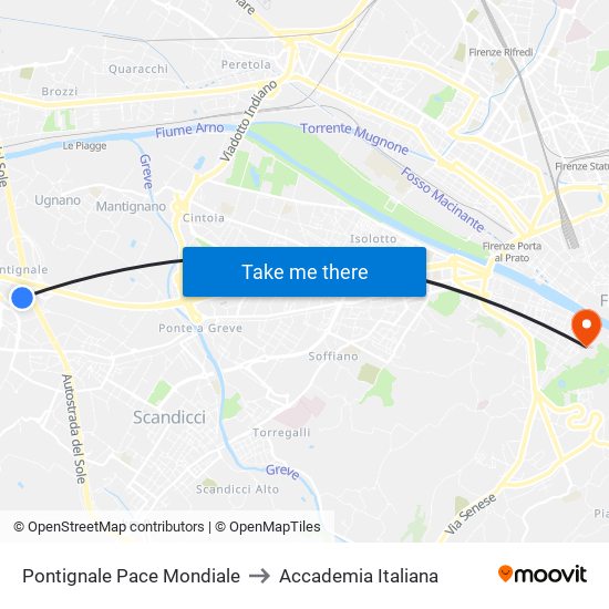 Pontignale Pace Mondiale to Accademia Italiana map