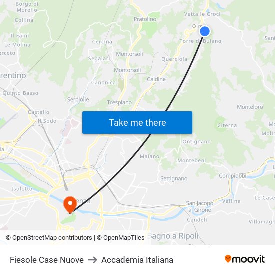 Fiesole Case Nuove to Accademia Italiana map