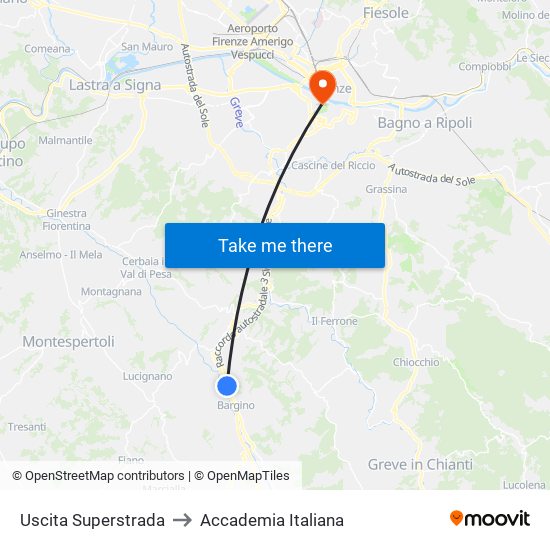 Uscita Superstrada to Accademia Italiana map