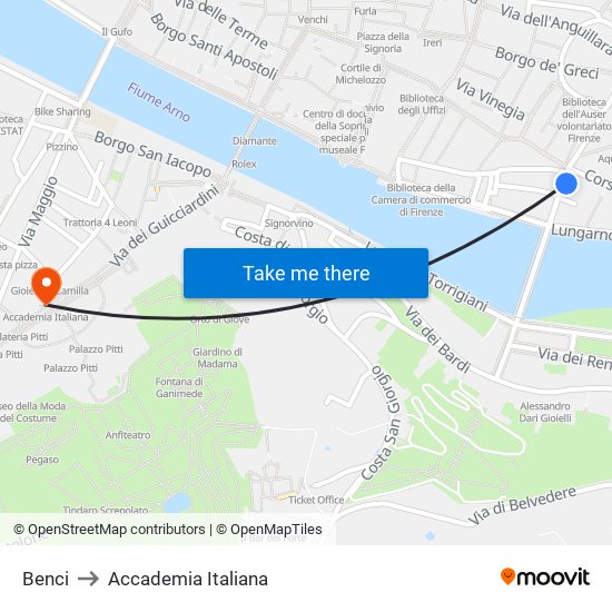 Benci to Accademia Italiana map