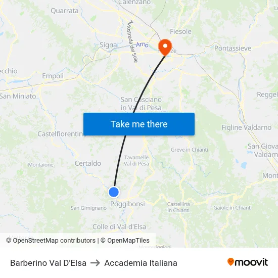 Barberino Val D'Elsa to Italian Academy map