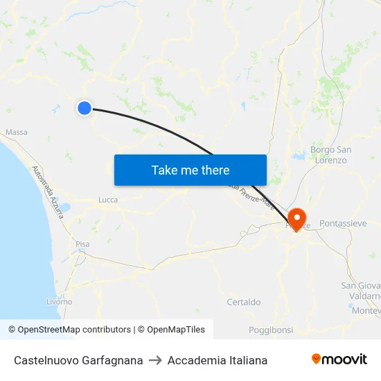Castelnuovo Garfagnana to Italian Academy map