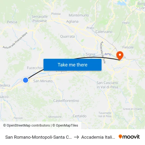 San Romano-Montopoli-Santa Croce to Italian Academy map