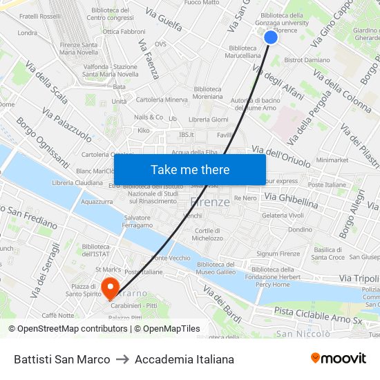 Battisti San Marco to Accademia Italiana map