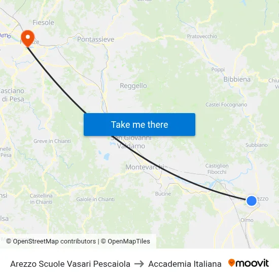 Arezzo Vasari Pescaiola Schools to Italian Academy map