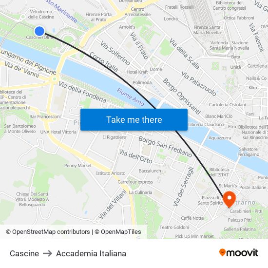 Cascine to Accademia Italiana map