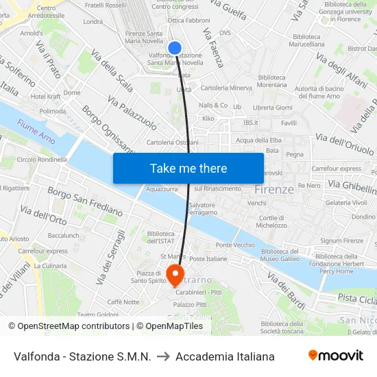 Valfonda - Stazione S.M.N. to Accademia Italiana map