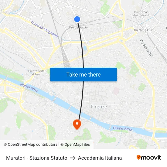 Muratori - Stazione Statuto to Accademia Italiana map