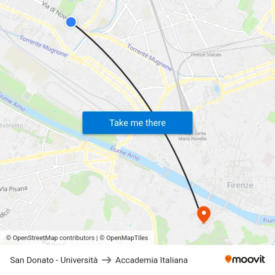 San Donato - Università to Accademia Italiana map