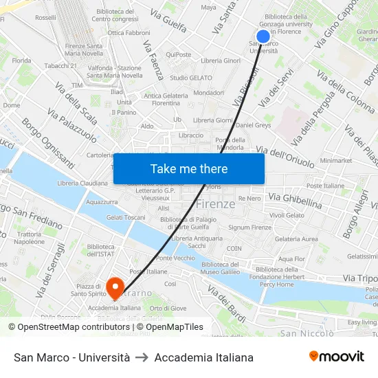 San Marco - University to Italian Academy map