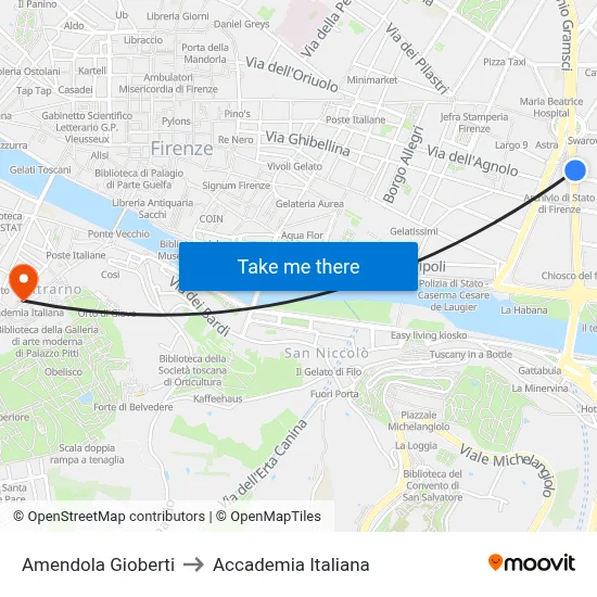 Amendola Gioberti to Italian Academy map