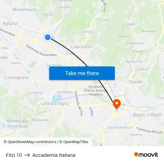 Filzi 10 to Italian Academy map