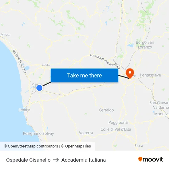 Cisanello Hospital to Italian Academy map