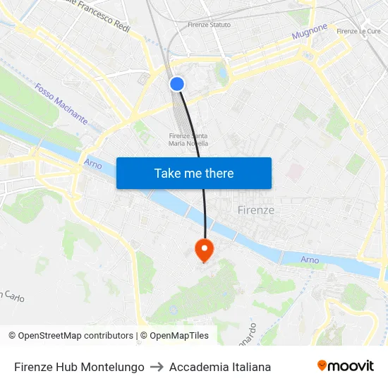 Florence Montelungo Hub to Italian Academy map