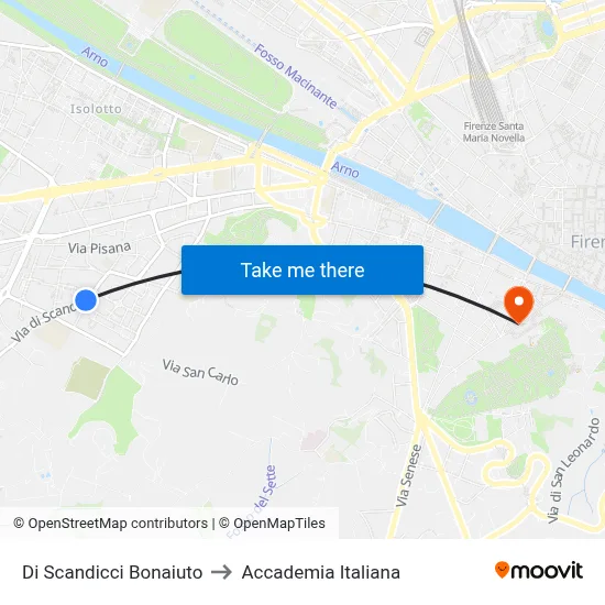 Scandicci Bonaiuto to Italian Academy map