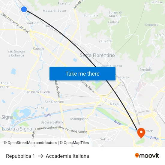 Repubblica 1 to Italian Academy map