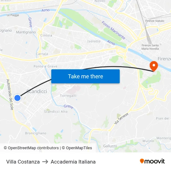 Villa Costanza to Italian Academy map