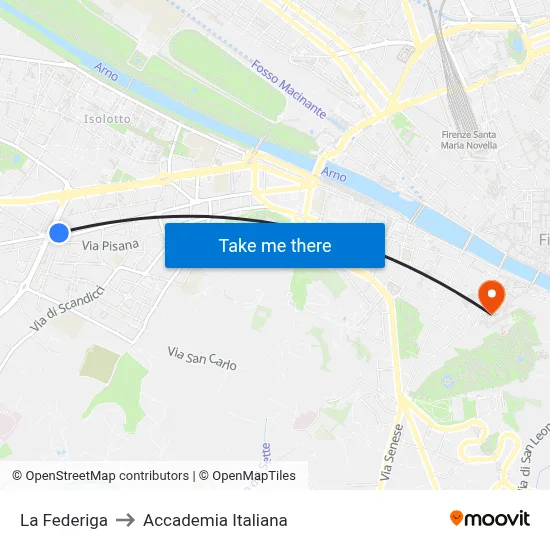 La Federiga to Italian Academy map