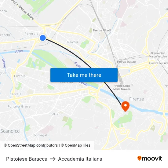 Pistoiese Baracca to Italian Academy map